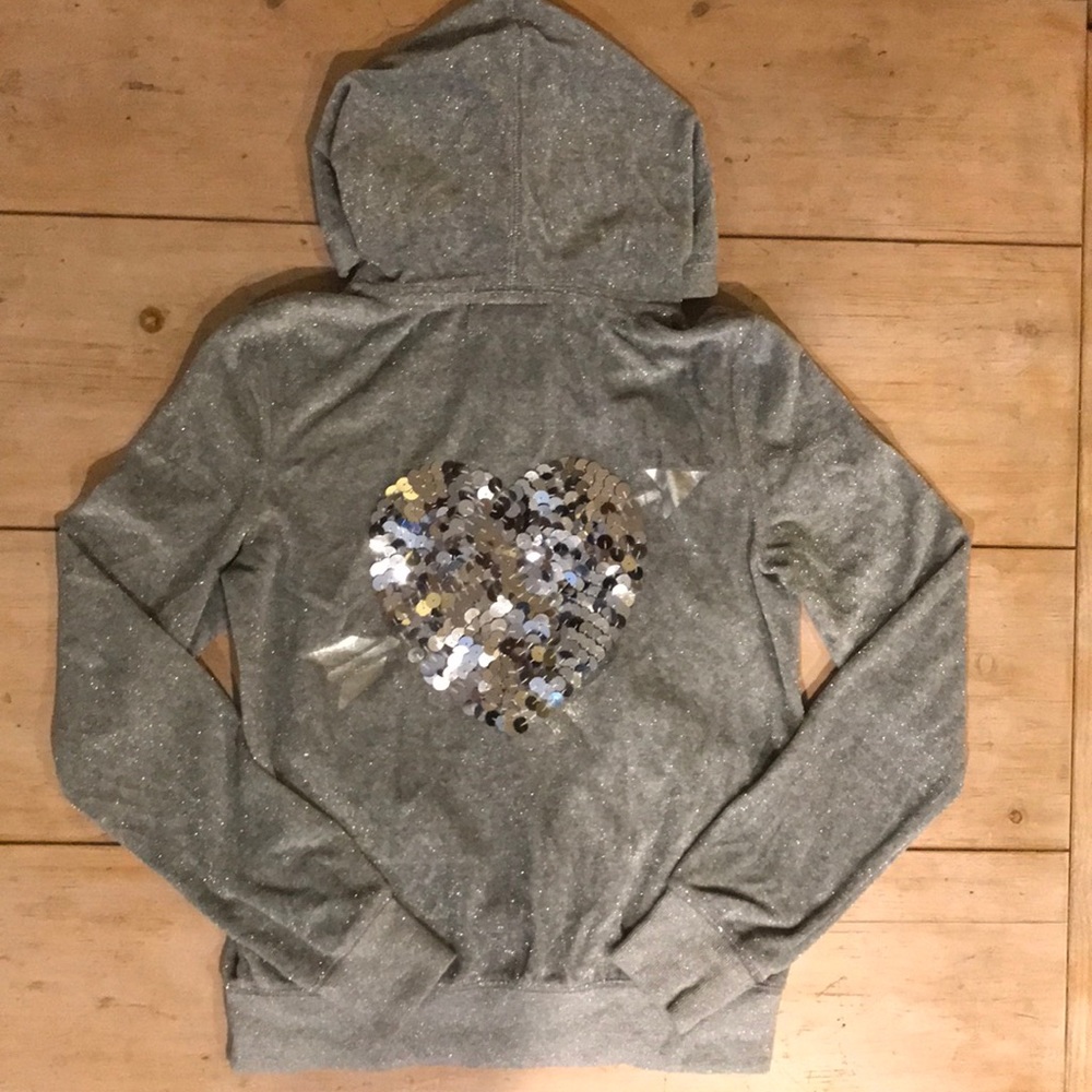 VS Pink Zip-up Hoodie Silver Sparkle Medium